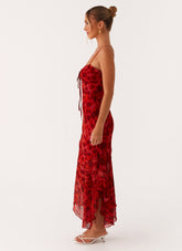Sally Midi Dress - Deep Red Floral